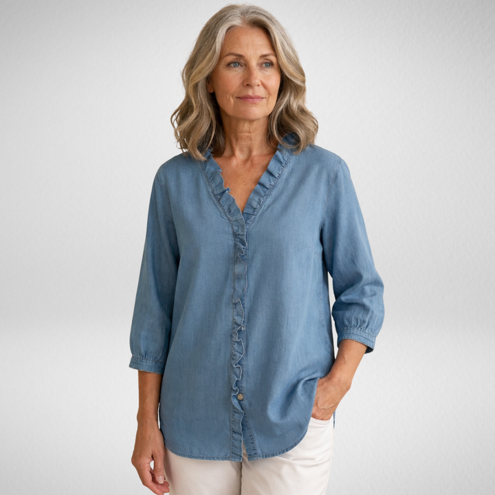 Elvaria™ – Elegant blus med volangdetaljer