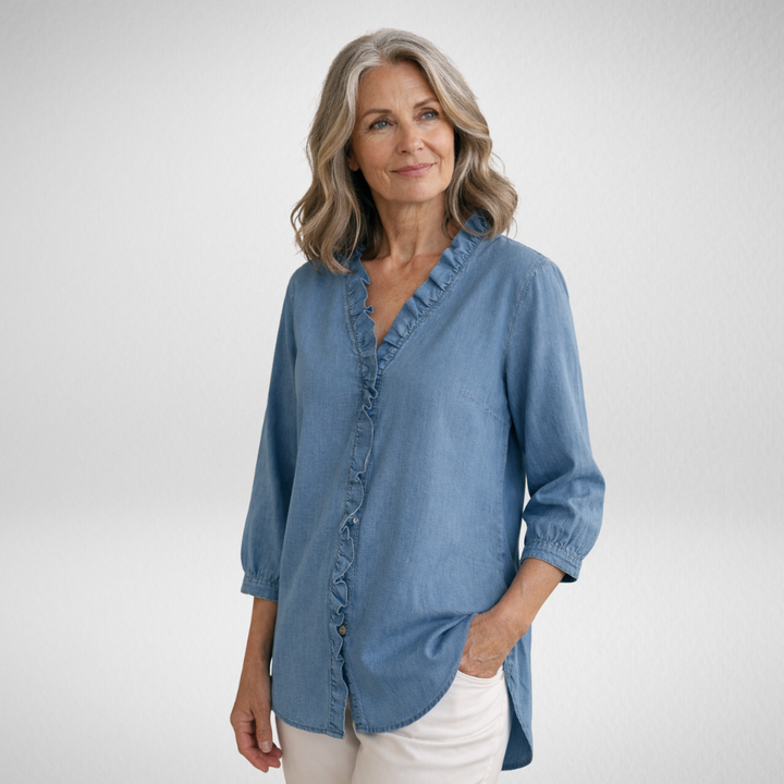 Elvaria™ – Elegant blus med volangdetaljer