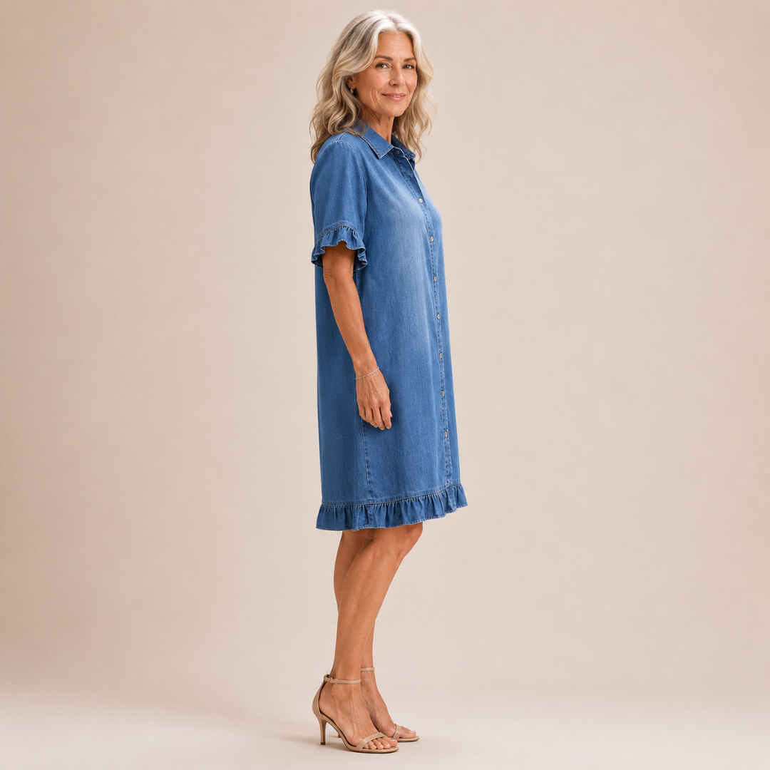 Linea | Bekväm denimklänning med smickrande rynkor