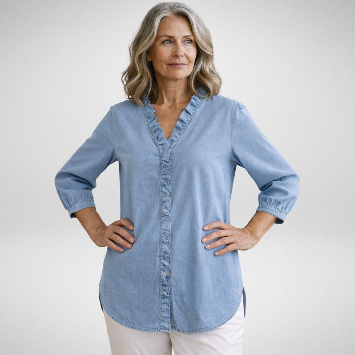 Elvaria™ – Elegant blus med volangdetaljer