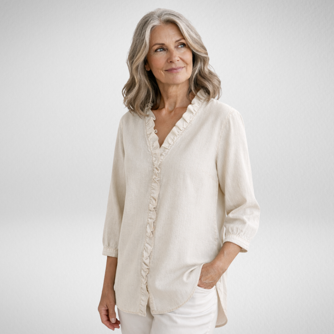 Elvaria™ – Elegant blus med volangdetaljer