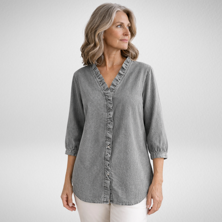 Elvaria™ – Elegant blus med volangdetaljer