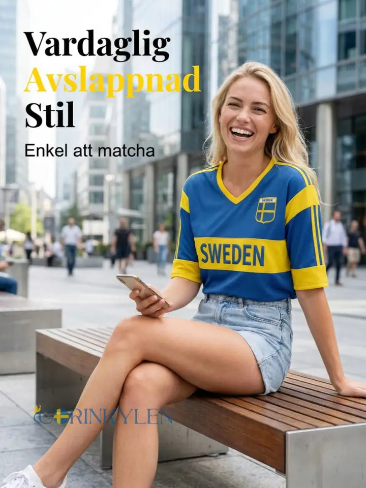 Damsvensk fotbollstryck avslappnad t-shirt