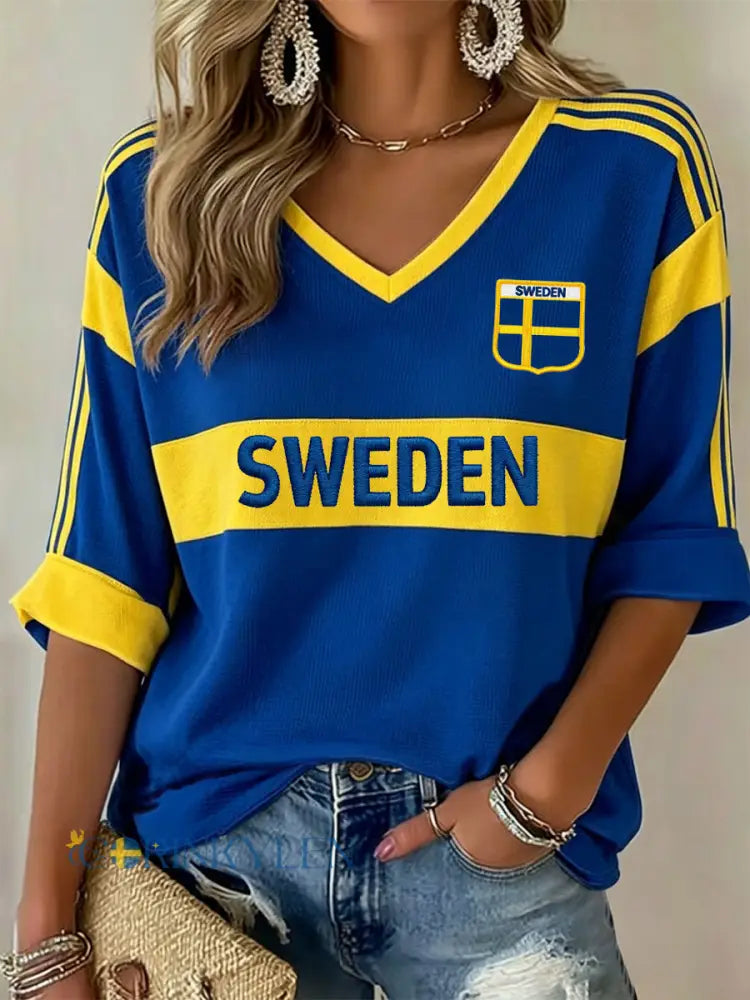 Damsvensk fotbollstryck avslappnad t-shirt