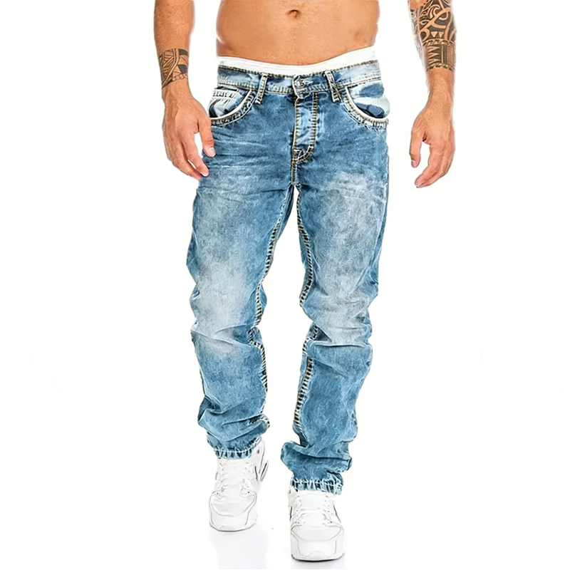 Kreativa stretch-jeans för herrar, minimalistisk stil, perfekt för sommaren