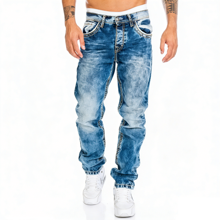 Kreativa stretch-jeans för herrar, minimalistisk stil, perfekt för sommaren